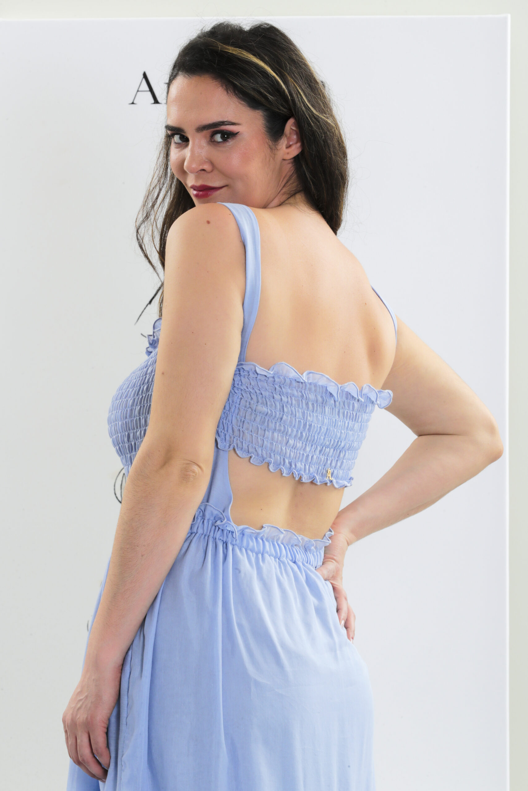 Vestido comprido com elásticos e folho - Image 2